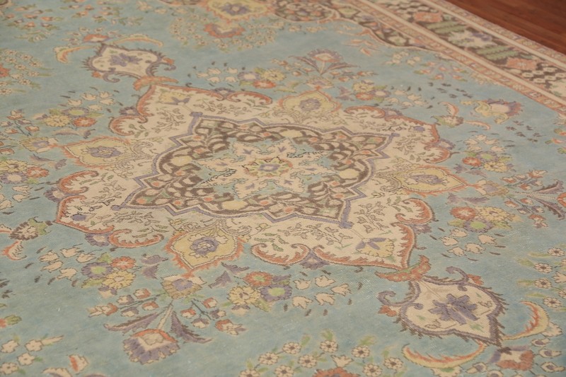 Light Blue Medallion Tebriz Traditional Hand-knotted Over-Dyed Area Rug 10x13 gallery