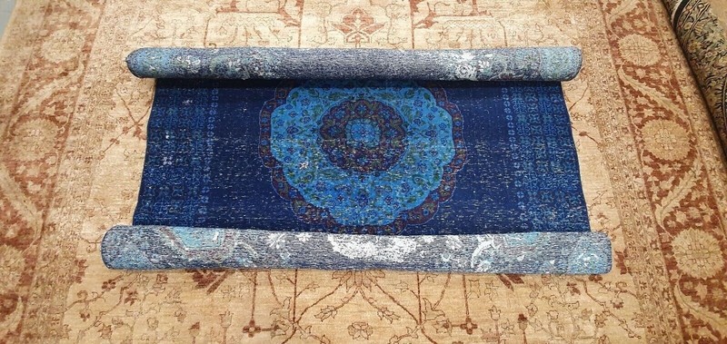 Stunning Antique Cr1900-1939s Indigo Blue Wool Pile Oushak Area Rug 6'10"x7'10" gallery