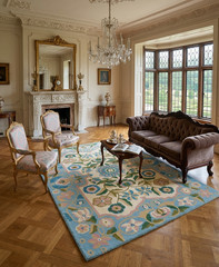 Hand Tufted Blue Floral Area rug vintage traditional Design for Dining Room 5×8