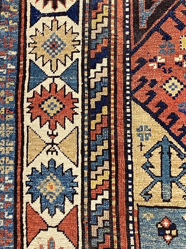 #827 Rare 19th C Antique Tribal Caucasian Star Kazak Rug 7' 10" BY 4' 10" gallery