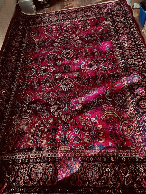 Antique Area Wool Rug Middle Eastern ￼1930’s As Is 8.5 Ft X 12 Ft Burgundy gallery