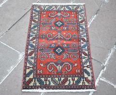 Fabulous Antique Caucasian Rug 21” x 38” Collectors Item Low Pile Worn Rug