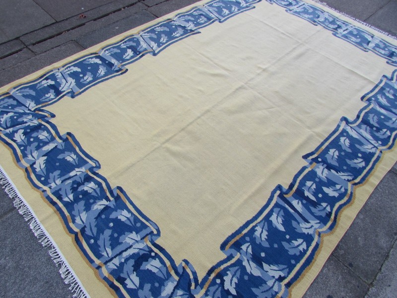 Vintage Kilim Traditional Hand Made Oriental Yellow Wool Large Kilim 257x180cm gallery