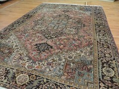8×11, 9×12 Antique Herize wool Geometric Oriental Area Rug Brown Blue Red Gold