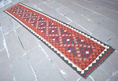 Vintage Afghan Rug 28” x 147” Afghan Flat Woven Maimana Runner Rug Wool Rug