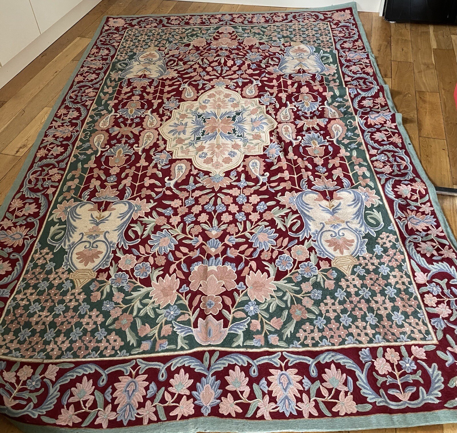 Hand embroidered Needlework Kashmiri Crewel Work Wall Hanging/Rug 178cm X 278 cm gallery