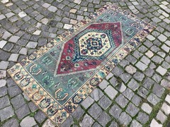 Bohemian Area Rug Handmade Wool Rug Turkish Vintage Traditional Rug 2,5 x 5,6 ft