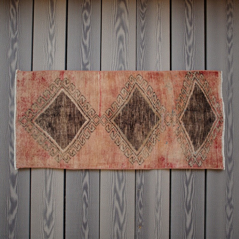 Vintage Distressed Small Area Rug Hand Knotted Oushak Rugs Yastik -1'4"x2'11" gallery