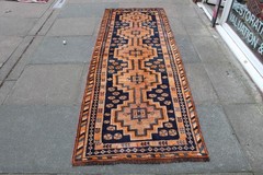 Vintage Hand Made Traditional Oriental Wool Brown Orange Long Runner 267x94cm