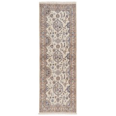 Nain 9la 286×98 cm Beige Handmade Knotted Oriental Runner Rug Wool Carpet
