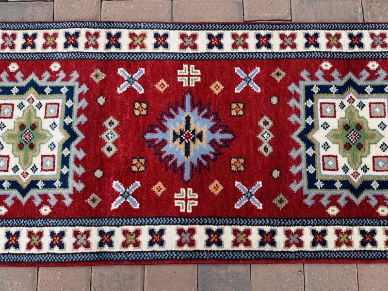 New Fine Quality Tribal Kazakh Runner Handmade in India, Thick Soft Pile, 2x9 gallery