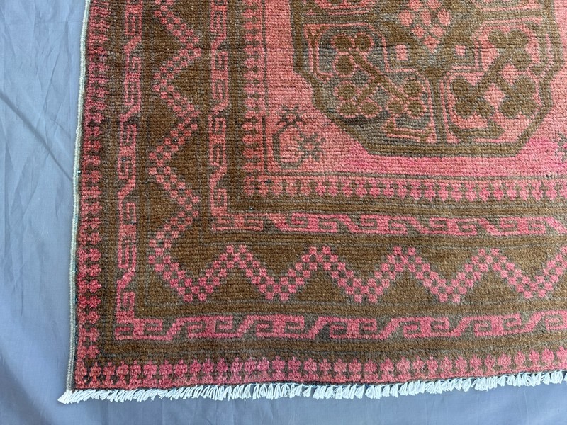 Vintage Turkmen Rug Terracotta Faded Geometric Wool Oriental Kitchen Area Rug gallery
