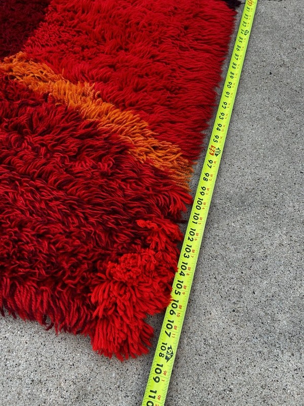 Vintage 60's/70's Danish Ege Rya 9' x 6' Shag Pile Area Rug Warm Reds & Orange gallery