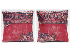 Set of 2 Anatolian Handmade Carpet Pillow Covers – Turkish Boho Decor, 20″x20″