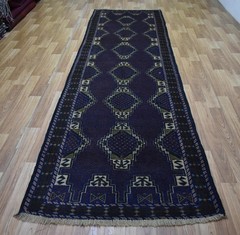 3×10 Vintage Brown Blue Tribal Handmade Afghan Geometric Baluchi Runner Rug,