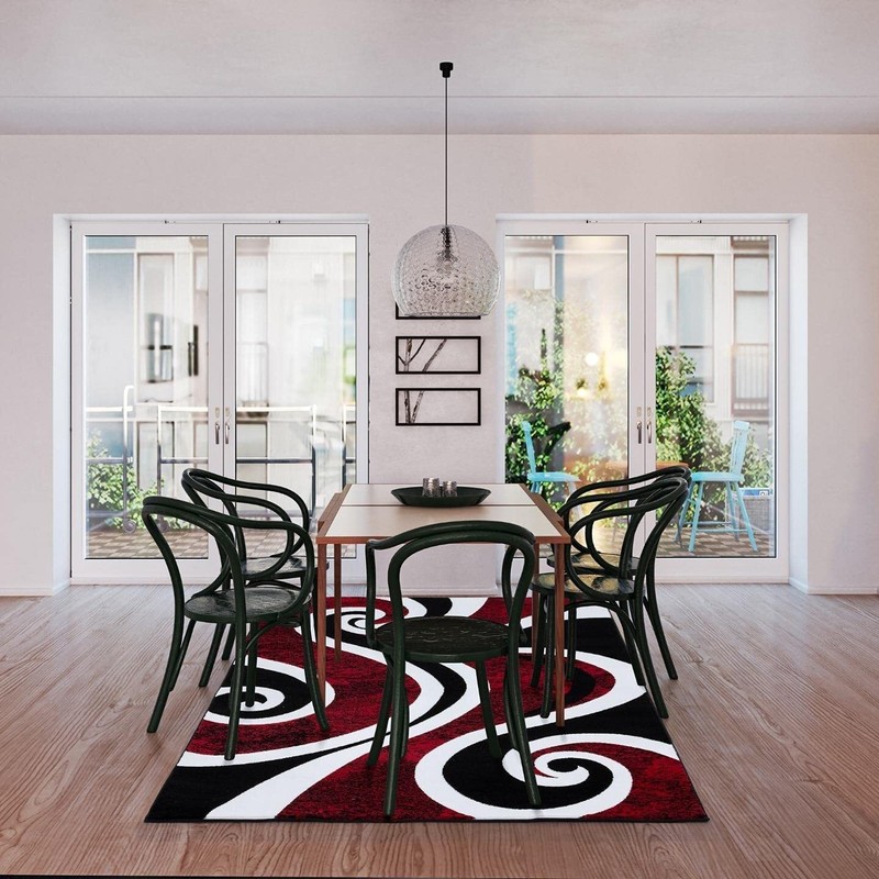 Home Decor Red Rugs Swirl Modern Abstract Area Rug Stylish Premium Rug gallery