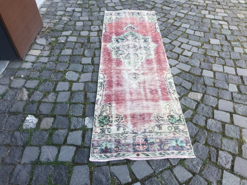 Turkish Vintage Rug Handmade Wool Rug Bohemian Runner Rug Home Rug 2,1 x 6,6 ft gallery