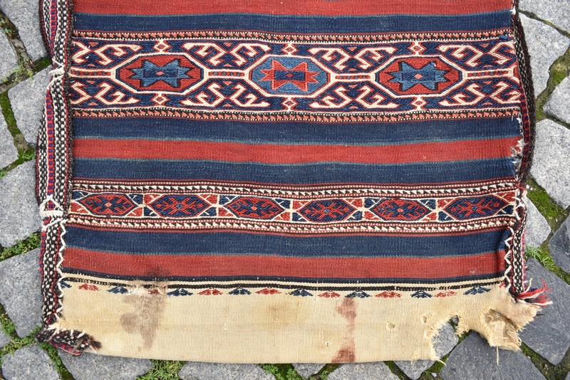 Antique Turkish Chuval Rug 25'' x 43'' Collector's Item Soumak Chuval Bag Rug gallery