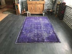 5.3×8.7 Large Vintage Purple Turkish Oushak Wool Rug , Overdyed Purple Rug