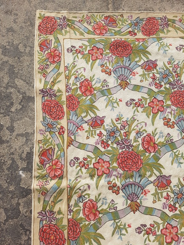 Vintage Traditional Handmade Kashmiri Crewel Wool Flatweave Rug 180x120 cm gallery