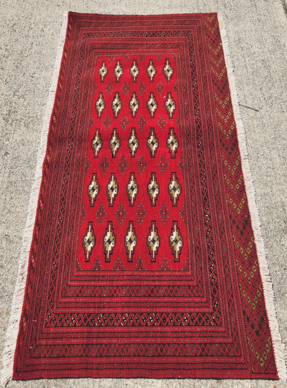 ANTIQUE HAND WOVEN TOURKMON VINTAGE WOOL VG DYE RED 54"x27" gallery
