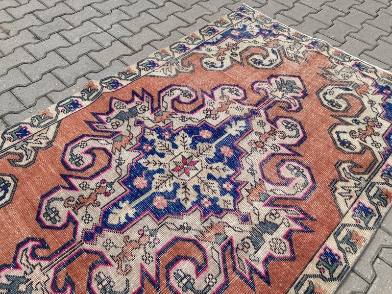 Pink Area rug, Turkish rug, Vintage Rug, Wool rug, Large rug, 4.2 x 7.2 ft gallery