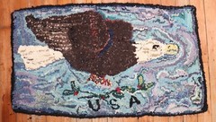Vintage American Bald Eagle Hook Hooked Rug Size 1’5”x2’5”