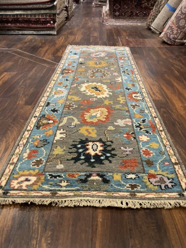 Fun Colors Hand Knotted Oushak Geometric Area Rug Carpet Runner 2’8”x7’11”,#72 gallery