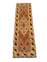 Afghan kilim runner rug handwoven wool tribal rust mustard pink rug 2×6 ft
