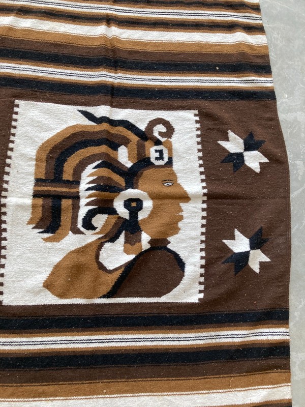 Vintage Handmade Mexican Saltillo Aztec Wool Kilim Rug Carpet 188x108 cm gallery