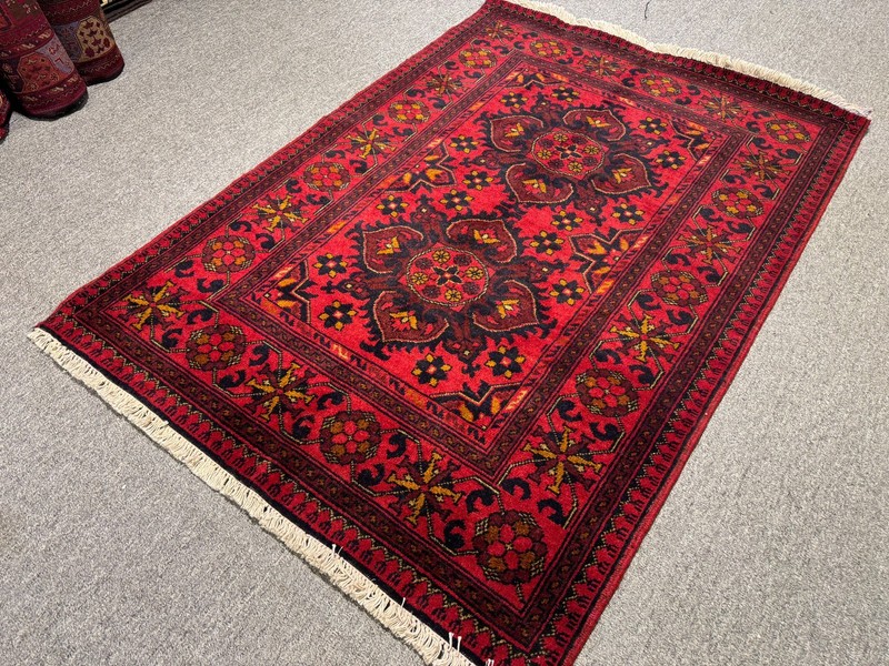 Red Vintage Turkmen Bukhara Rug 3x5 Hand Knotted Persian Style Afghan Tribal Rug gallery