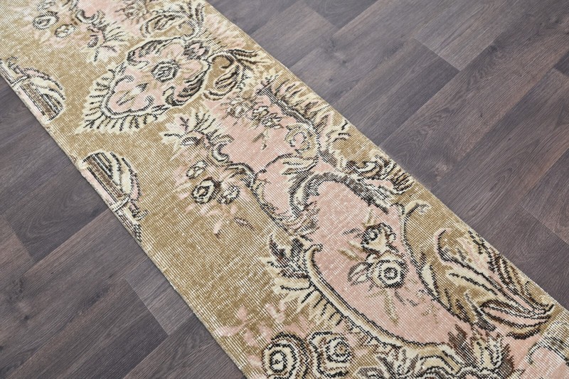 Vintage Turkish Runner Rug 2x10ft Wool Anatolian Handmade Hallway Oushak GOLD gallery