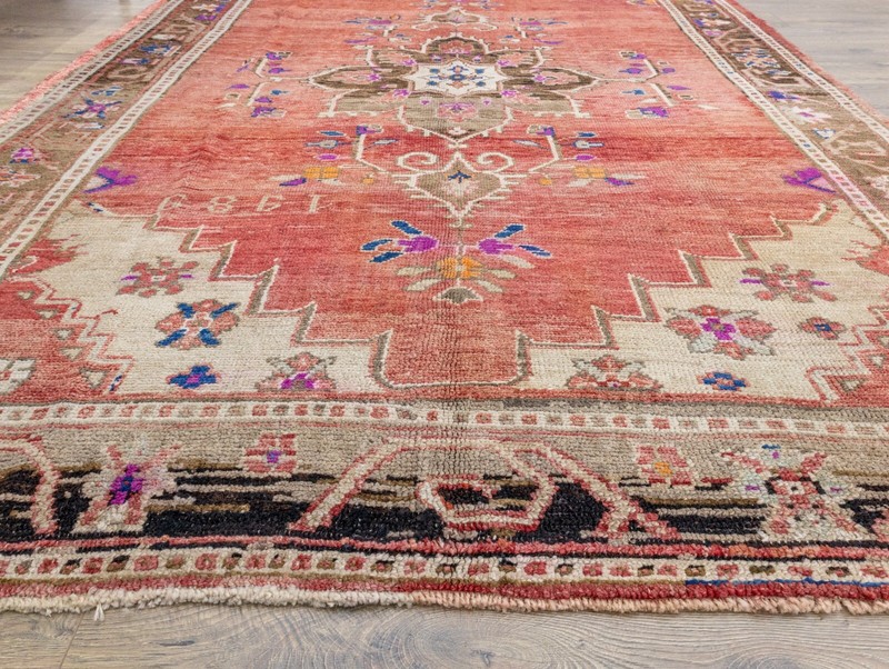 Large Vintage Turkish Kars Oushak Rug -Boho Rustic Hand-Knotted Wool 7x11.5 ft gallery