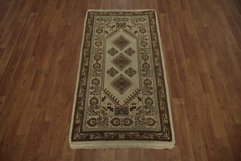 Elegant Vintage-Inspired Ivory Moroccan Rug 2x5 Wool Hand-knotted Tribal Carpet gallery