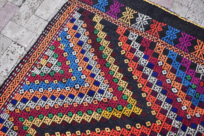 Turkey Rug 70''x124'' Handwoven 180x317cm Neon Color Cicim Kilim 5x10 Tent Rug gallery