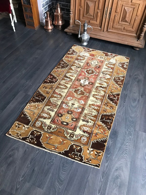 3.3x6 Medium Vintage Brown Turkish Oushak Wool Rug gallery