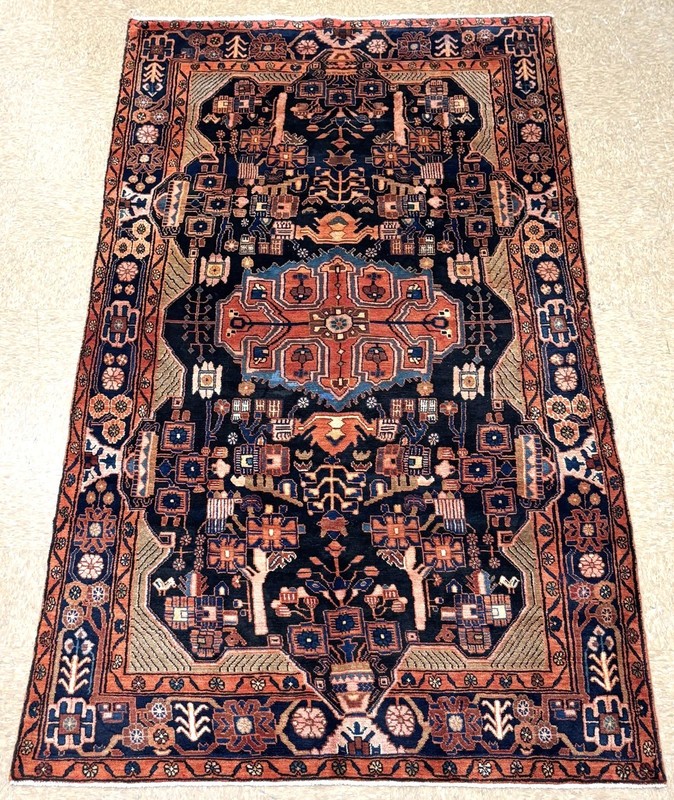 Hand Knotted Navy Tribal Nahavand Vintage Wool Area Rug 5x10 Oriental Carpet gallery