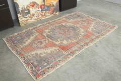 Turkish Area Rug 5×8 Hand-Knotted Neutral Vintage Wool Rug Oushak Carpet,807