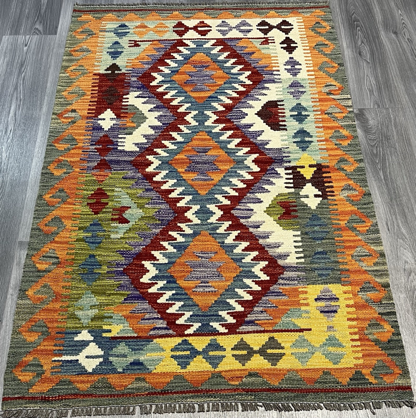 Vintage Kilim Traditional Hand Made Oriental Wool Kilim 4ft11inx3ft 154cmx100cm gallery