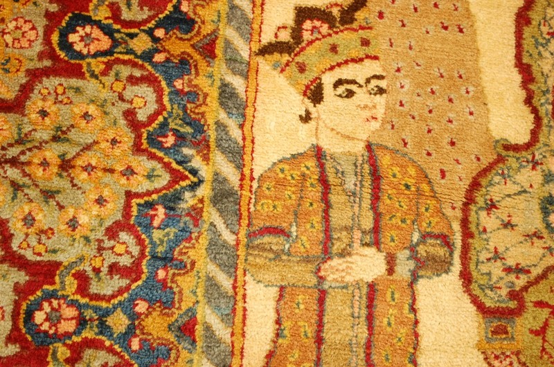 NATURAL WOOL RARE pictural DESIGN HandWoven Oriental Rug,IN size OF 4'8" × 5'10" gallery