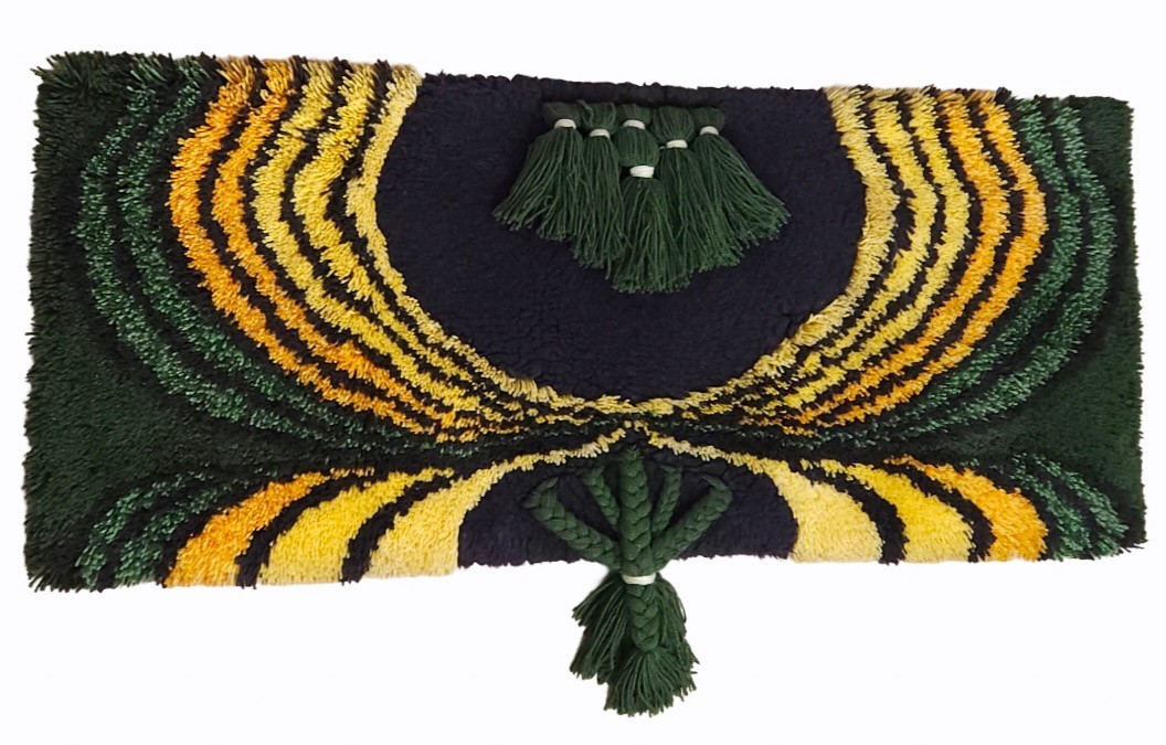 Handmade wool Rug carpet Wall Hanging Tapestry green Vintage Mid Century 60s 70s gallery
