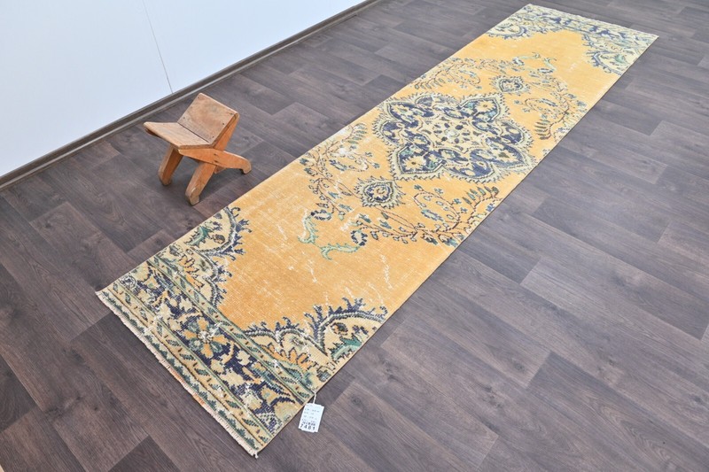 Vintage Turkish Runner Rug 3x10ft Wool Anatolian Handmade Hallway Oushak ORANGE gallery
