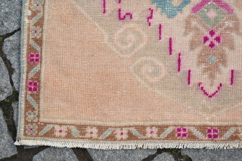 Vintage Anatolian Rug 2'5'' x 2'4'' ft Turkish Hand Knotted Oushak Wool Pile Rug gallery