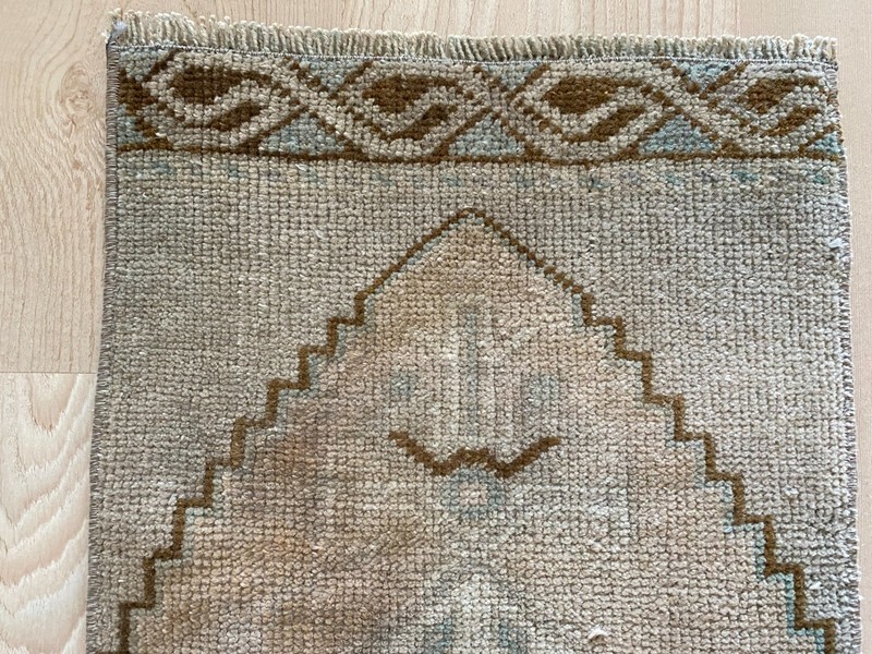 Muted Vintage Small Rug 1.1x2.8 ft with Minimal Medallion Neutral Bath Carpet gallery