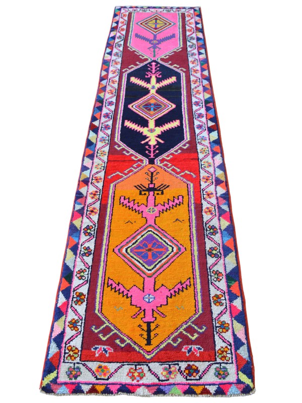 Vintage Turkish Runner Rug with Vivid Colors, Bold Patterns -1970s Hallway Decor gallery