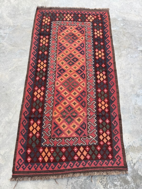 Tribal Wool Rug, Flat Weave Vintage Traditional Area Kilim Rug 3'4 x 6'8 ft gallery