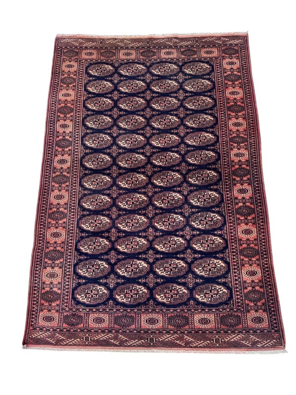 Vintage Afghan Wool Rug 5x7 Blue Bokhara HandMade Turkmen Area Rug 4.8x6.9 ft gallery