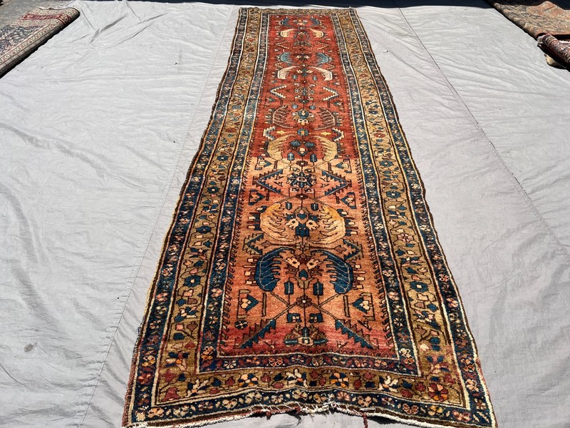 Terracotta Antique Long Runner Rug 3x12 Caucasian Geometric Faded Muted Carpet gallery