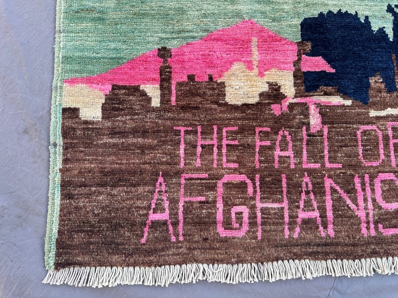 2'7x3'9 Afghan War Rug Hand Knotted Wool Tribal Oushak Boho Military Art Carpet gallery