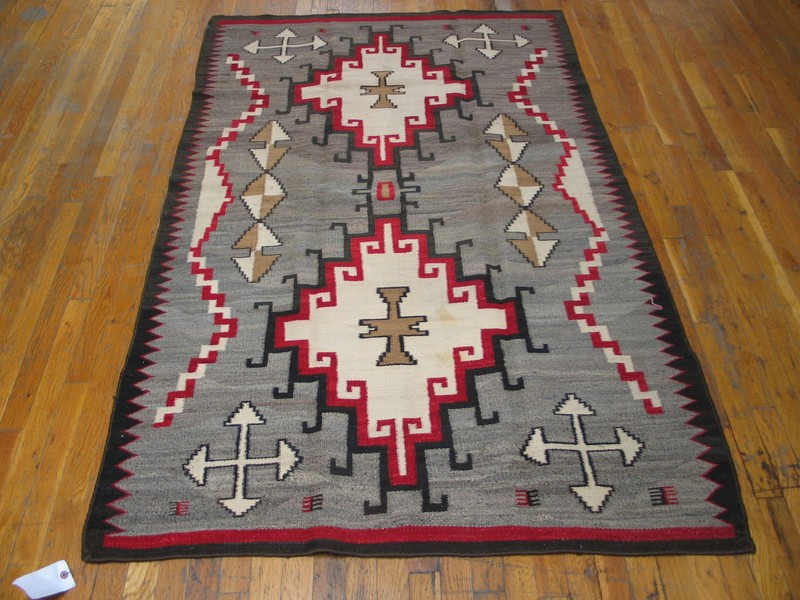 4'x6' Antique Gray Background Tribal Geometric Flatwoven Native American Navajo gallery